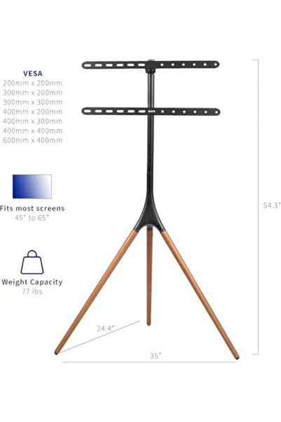 SKY TOUCH SKY-TOUCH 45"-65" TV Stand Easel with Tripod Base, Height Adjustable Swivel TV Floor Stand, Dark Wal