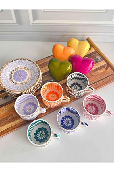 ROSSEV Türk Kahve Fincanı Papatya 6 Kişilik 12 Parça