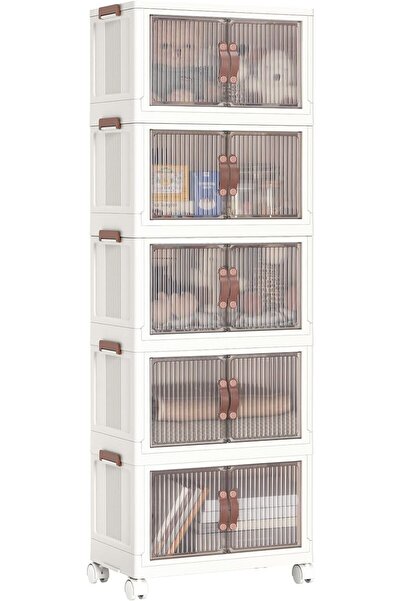 SKY TOUCH صناديق تخزين بلاستيكية من SKY-TOUCH، خزانة بخمس طبقات مع أغطية، حاويات تخزين قابلة للتكديس مع مغناطيس