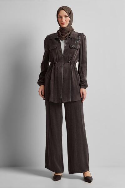 Alvina İpek Cupra Belden Büzgülü Pantolonlu Takım