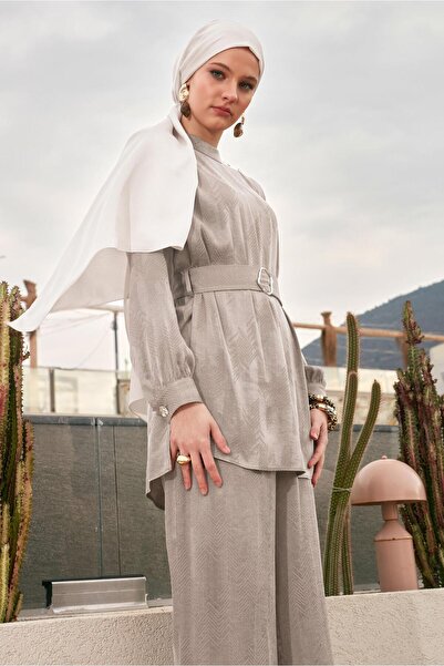 Alvina İpek Cupra Kemerli Pantolonlu Takım