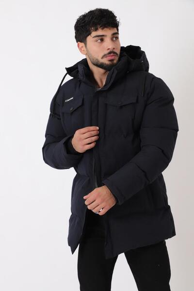 Stilkombin Long Puffer Coat with Chest Pockets and Fur Lining Pldp 2957_50456