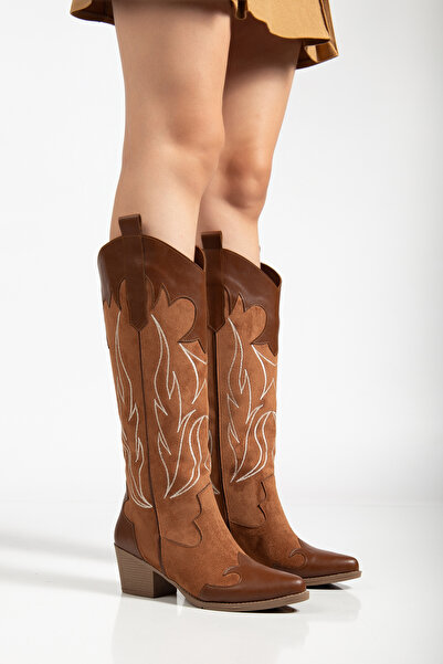 MS SUGAR SHOES Sugar Kadın Acı Kahve Nakışlı Kovboy Western Dallas Çizme