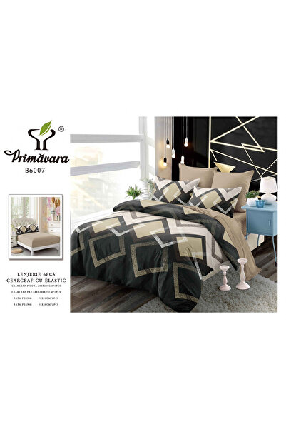 FIONNA.RO Lenjerie De Pat Finet Cu Elastic - Bej Cu Forme Geometrice