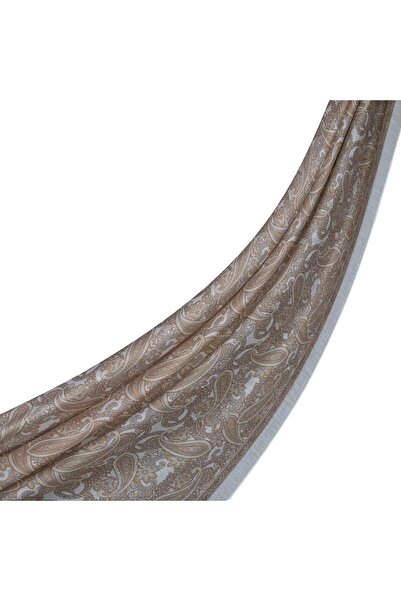 ipekevi Desenli Tensoft Şal - Mezopotamya Desenli - Beyaz Kum Beji