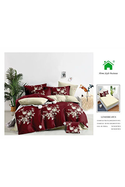 FIONNA.RO Lenjerie De Pat Finet Cu Elastic - Bordo Floral