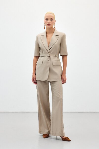 Sateen Pantaloni largi din in - Vizon