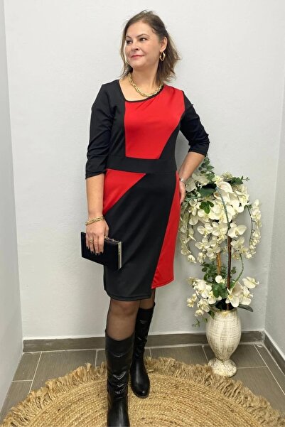 Mia Butik Women's Black - Red Special Design Doren Dress