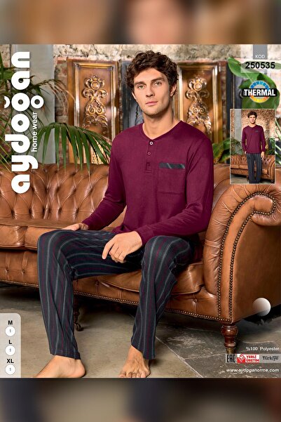 Aydoğan Ανδρικό Σετ Πιτζάμες Aras Winter Thermal Comfortable Claret Red 0535