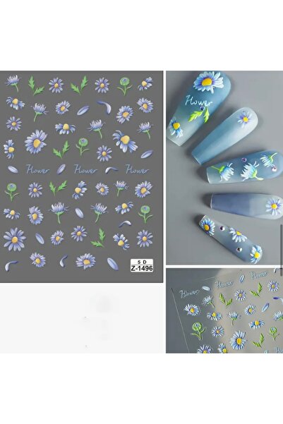 AEÇTASARIM 1 Adet Kabartmalı Mavi Flower Tırnak Süsleme Stickerı, Nail Art Süsü