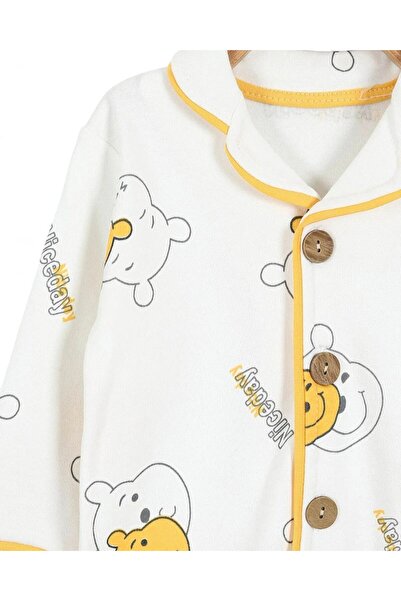 Ege Bebek Bebekpooh Printed , Double-Breasted Collared Transitional Buttoned Unisex Nightgown Pajama Set 100% Cotton