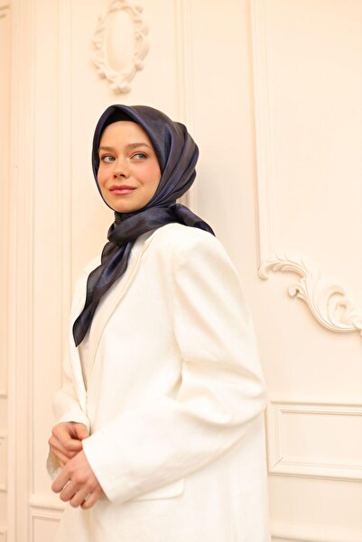 Silk Home Desenli Shiny Eşarp - 8647 - Koyu Lacivert