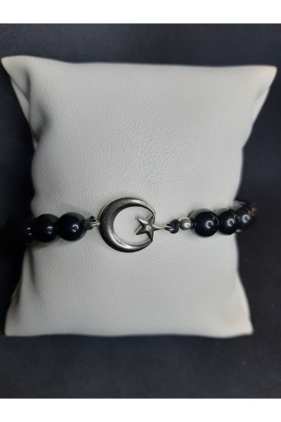 MRYart Black Beaded Adjustable Bracelet with Moon and Star Detail