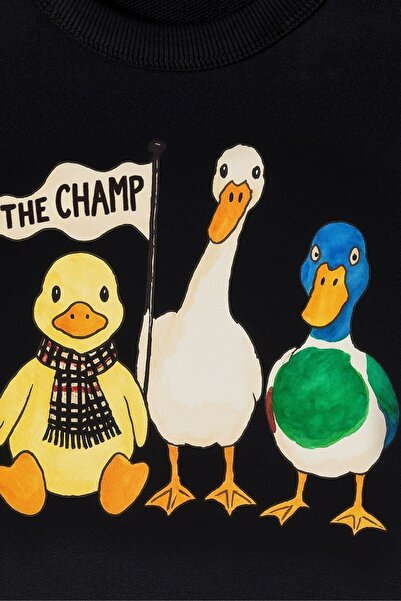 The Champ Clothing Παιδικό Oversize φούτερ Τριπλό Πάπι The Champ με εκτύπωση Μαύρο – Στρογγυλή λαιμόκοψη, 3 Τσιρώνα φλις