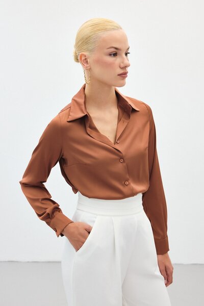 Sateen Satin Shirt - Brown