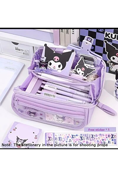 SANRIO Husă pentru creion cu model de desene animate KUROMI, rezistentă la apă, cu capacitate mare, suport pentru creion KUROMI