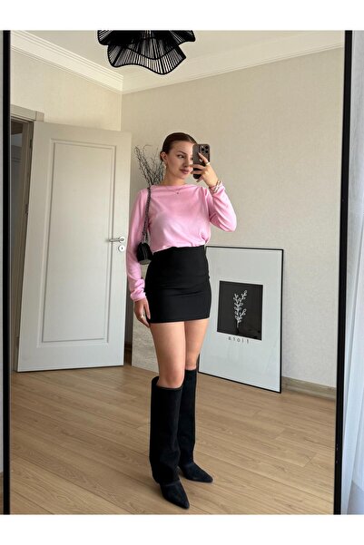 BAŞARAN Μίνι υφασμάτινη φούστα με μαύρο φερμουάρ στην πλάτη