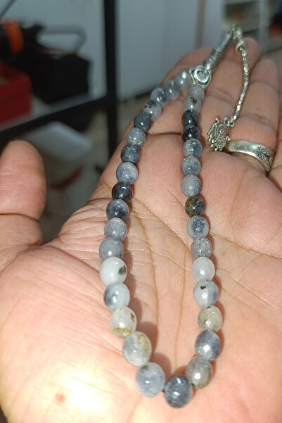 TAŞÇIZADE حجر العقيق 8 ملم مقطوع بشكل مُوجه، حجر طبيعي أخضر وأبيض، مسبحة