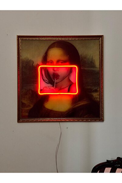 NEON MODE ON Mona Lisa LED Işıklı Pop-Art Tablo – Kırmızı Neon Efekt