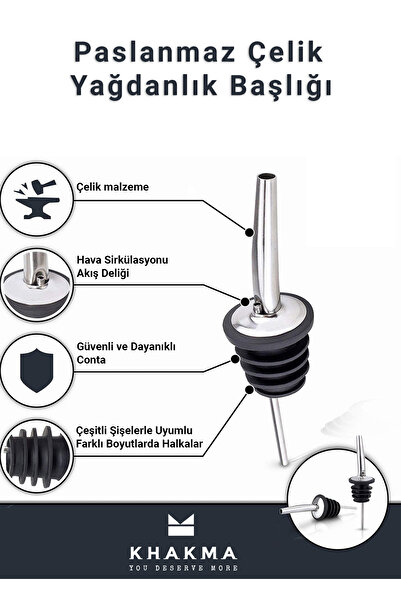 KHAKMA Paslanmaz Çelik Yağdanlık Başlığı, 2'li set | Şişe dökücü, yağdanlık kapağı