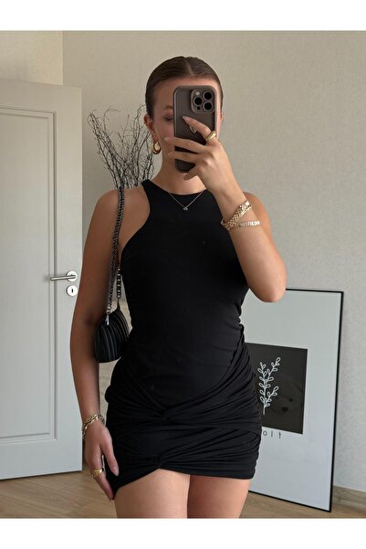 BAŞARAN Μίνι φόρεμα με μαύρο κόμπο