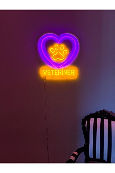 NEON MODE ON Veteriner Neon Tabela – LED Işıklı Kalp ve Pati Tasarım