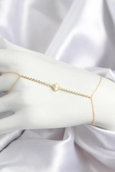 Celira Brass Zircon Stone Clover Model Gold Color Şahmeran Ns0191