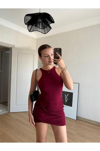 BAŞARAN Μίνι φόρεμα με λεπτομέρεια με κόμπο μπορντό