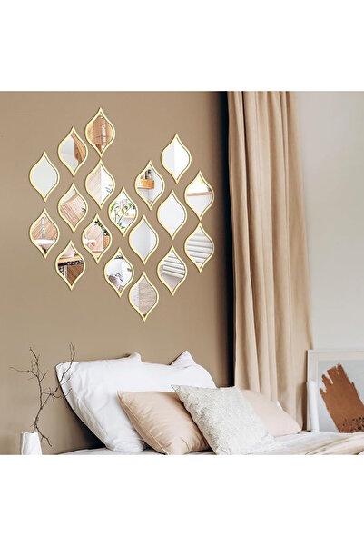AKCA-GOLD DECORATIVE WATER DROP SET OF 16 WALL GOLD MIRRORS - 12X8 CM