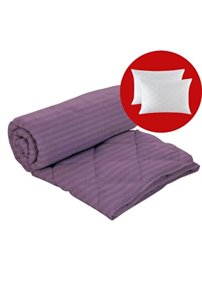 PATONE Winter duvet set, wool, polycotton damask, 140x210cm, quilted, lilac with 2 pillowcases 50x70cm