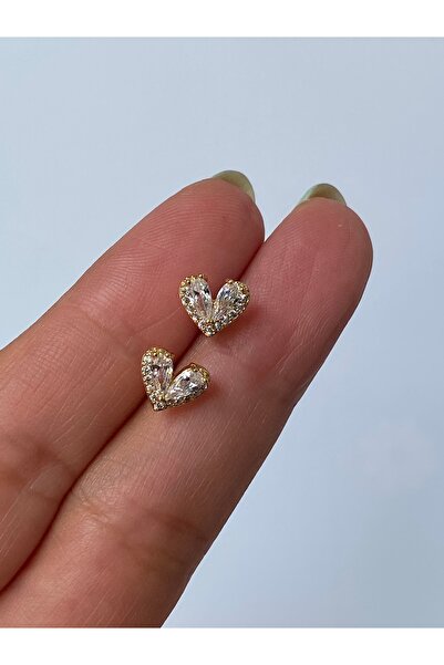 kurukafagift Brass Earrings Heart Zircon Stone Stud Model
