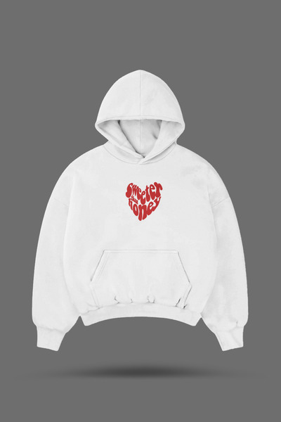EVIus Oversize Sweeter Than Honey Heart Printed Hooded White Sweatshirt