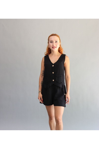 ASC SUN Women's Muslin Buttoned Shorts and Vest Set