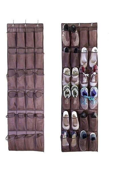 Generic منظم أحذية بلومينج تايم، 24 جيبًا، معلق على الباب، لون بني