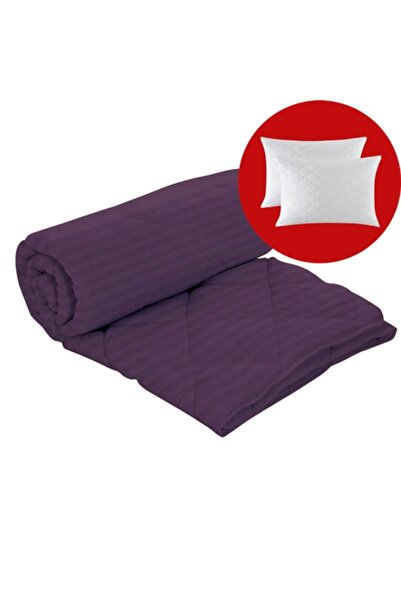 PATONE Winter duvet set, wool, polycotton damask, 160x210cm, quilted, dark purple with 2 pillowcases 50x70cm
