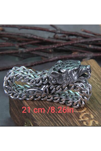 ORGANICYOU سوار يد رجالي من الفولاذ المقاوم للصدأ على شكل رأس دب فايكنغ نورديك من ييوو - سوار عصري