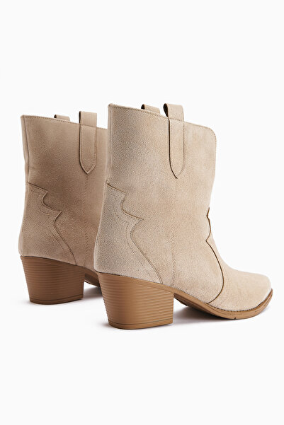 Limoya Cizme de damă Erica Bej din piele întoarsă cu toc înalt