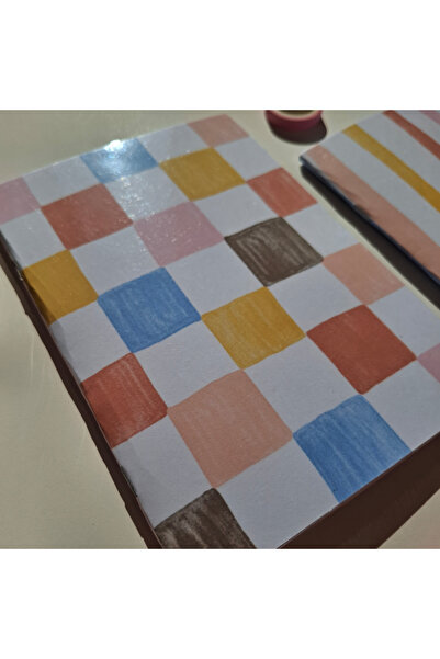 Songwol Studios Caiet de note A5 cu capse, set de 2, simplu, cu rigle sau cu carouri, 40 de coli, copertă din carton lucioasă geometrică