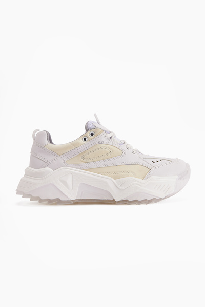 Limoya Erla White Thick Sole Lace-Up Women's Sneakers