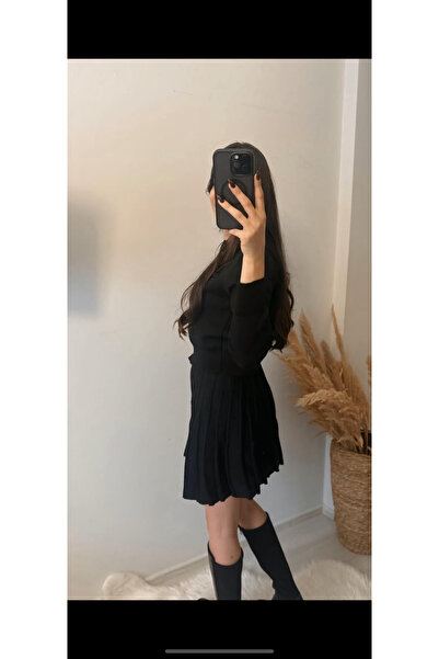 hiraz fashion Women's Black Skirt Cardigan Two-Piece Set