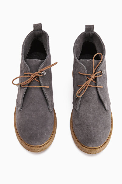 Limoya Γυναικείες μπότες με κορδόνια από γνήσιο δέρμα χέννας από ανθρακί σουέντ