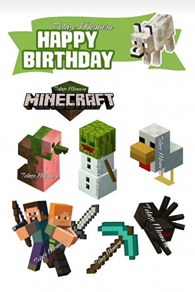 telaşe memuru Minecraft Temalı Yenilebilir Cupcake ve Pasta Resmi Baskısı - Y...