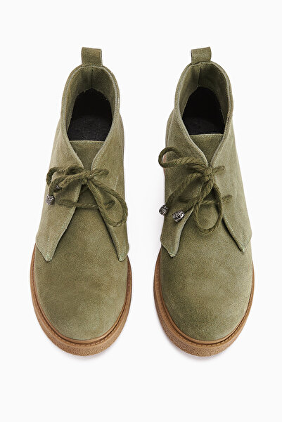 Limoya Γυναικείες μπότες από γνήσιο δέρμα χέννας, πράσινο σουέτ με κορδόνια