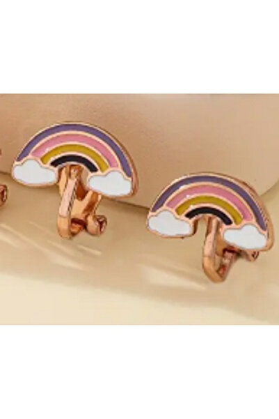 TChic Rainbow Patterned Gold Clip Earrings