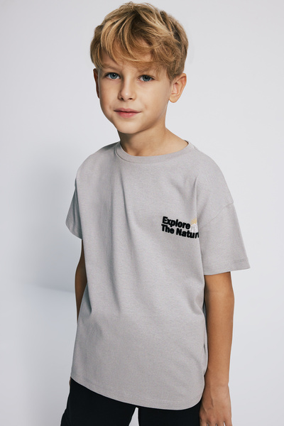 BABOKAH Kids Boy Embroidered Heavy Jersey Oversize Fit T-Shirt - Granite Grey