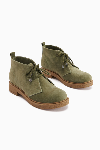Limoya Henna Genuine Leather Green Suede Lace-Up Women's Boots