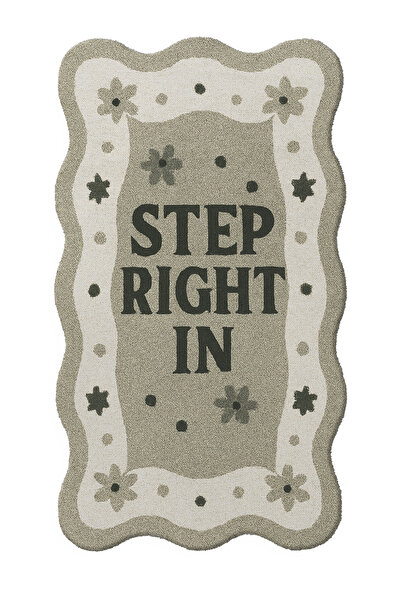 Rugs Modern Halı MOSSO Gri Tema Step Right In Yazı Desen Dokuma Taban Dekorat...