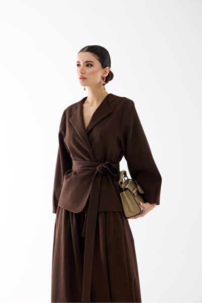 HAZELANNA Polyviscose Brown Shalwar-Kimono Set
