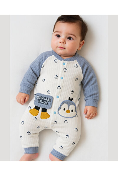 Baby Mii جمبسوت للأطفال الرضع من القطن بنمط البطريق مع أزرار كبس – Asliva