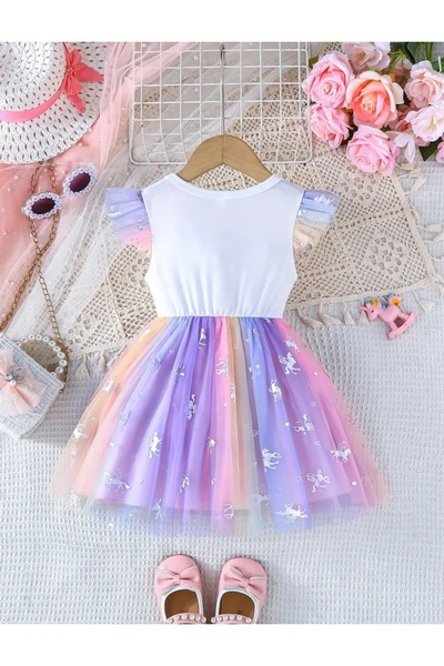 OEM Girls' dress, unicorn pattern, 6-9 months, 74 cm